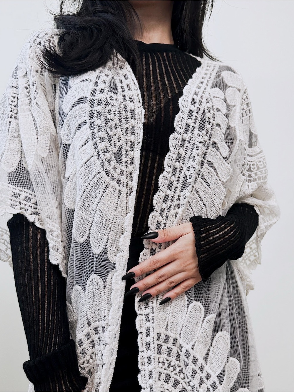 Rebellion Again Ivory Boho Kimono Lace Crochet Cardigan Beach Covering Size S
